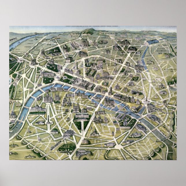 Poster Map of Paris during the period of the Grands (Devant)