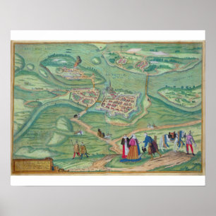 Poster Map of Raab, from 'Civitates Orbis Terrarum' by Ge