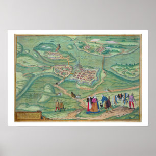 Poster Map of Raab, from 'Civitates Orbis Terrarum' by Ge