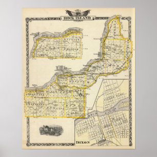 Poster Map of Rock Island County and Dixon