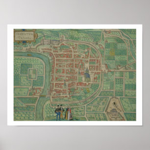 Poster Map of Trento, from 'Civitates Orbis Terrarum' by