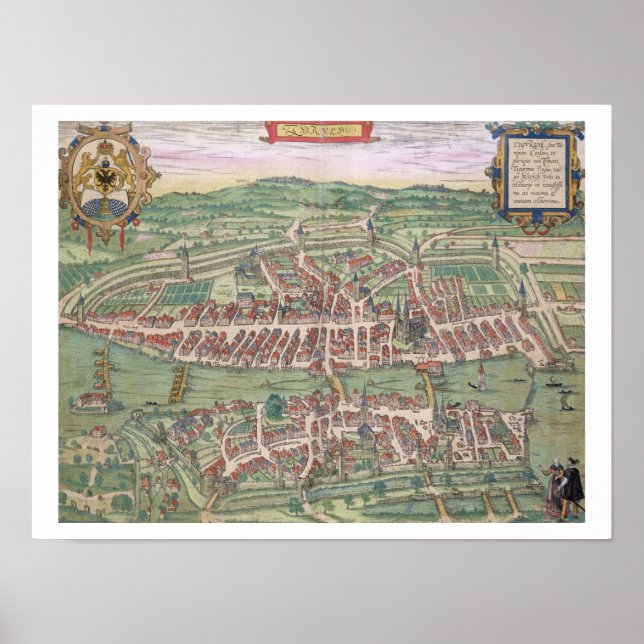 Poster Map of Zurich, from 'Civitates Orbis Terrarum' by (Devant)