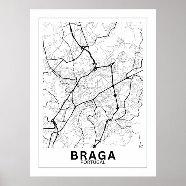 Poster Mapa Da Cidade Braga Estilo Linha Clássico (Devant)