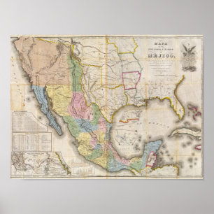 Poster Mapa de los Estados Unidos De Mejico