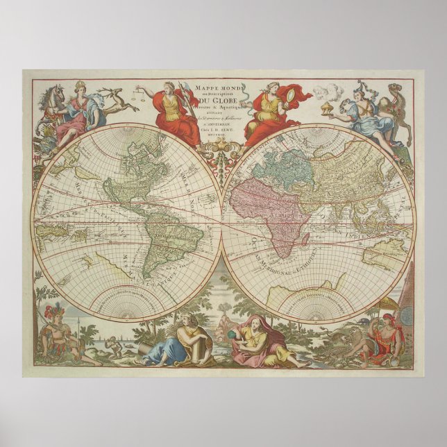 Poster Mappe Monde ou Description du Globe Terrestre & Aq (Devant)