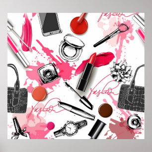 Poster Maquillage à main, motif graphique vintage.