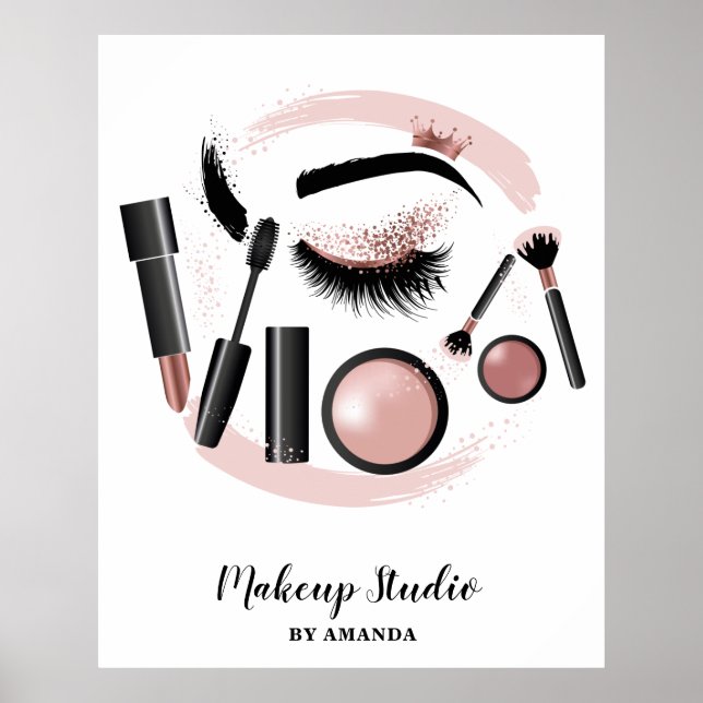 Poster Maquillage Artiste Lashes Mascara Lipstick Rose Or (Devant)