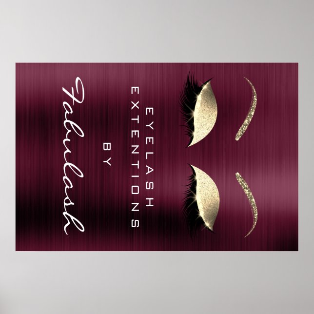 Poster Maquillage Beauté Salon Nom Gold Burgundy Eyebrows (Devant)