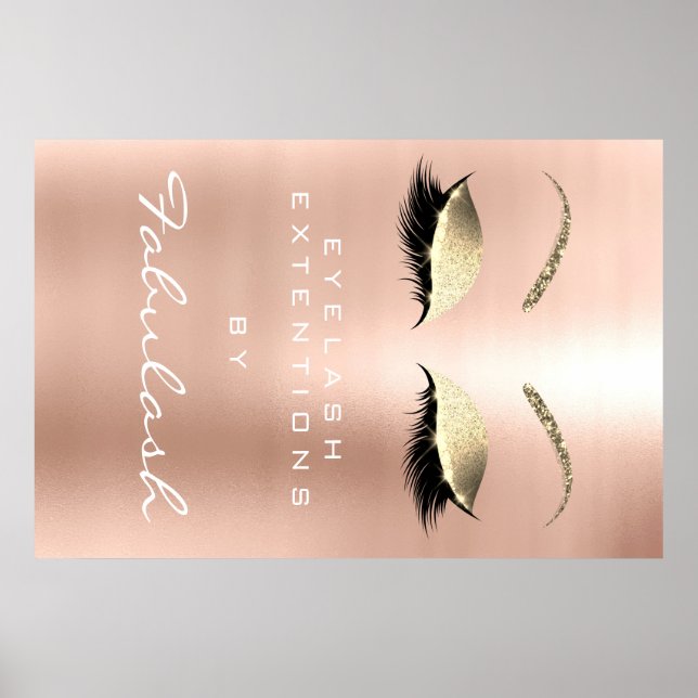 Poster Maquillage Beauté Salon Nom Or rose mince sourcils (Devant)
