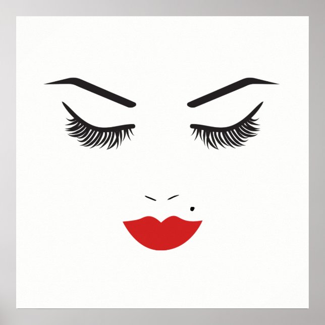 Poster Maquillage de beauté cils et lèvres rouges Chic (Devant)