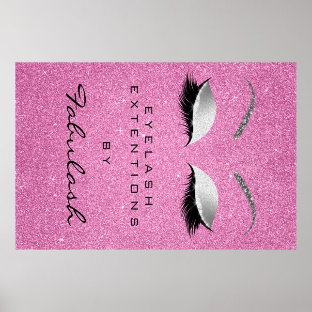 Poster Maquillage Salon de Beauté Eyebrow Nom Argent Rose (Devant)