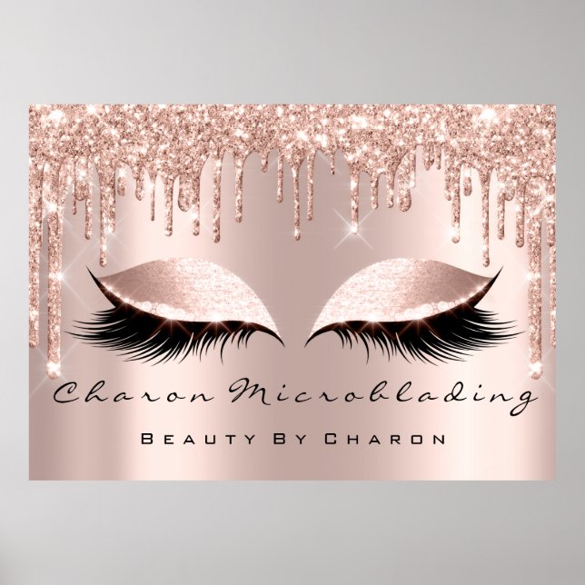 Poster Maquillage Sourcils Cils Bruns Rose Pailleté Maria (Devant)