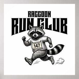 Poster Marathon du Raccoon Run Club Retro Trash Panda 