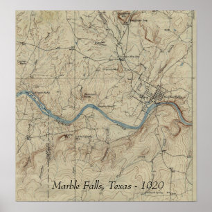 Poster Marble Falls Texas Carte Vintage 1929