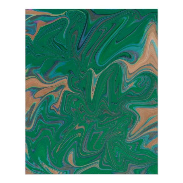 Poster Marble Forms – Green & Gold Natural Flow (Devant)