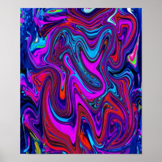 Poster Marbled Magenta, Blue and Red Abstract Art (Devant)