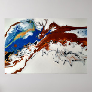 Poster Marbre Abstrait Art Liquide Brun Bleu Or