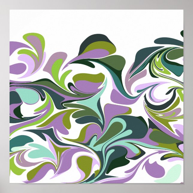 Poster Marbre Abstrait violet et vert (Devant)