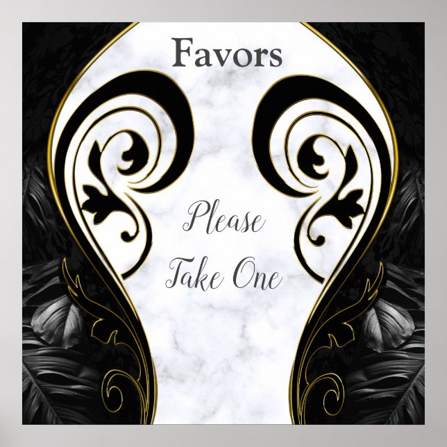 Poster Marbre blanc - Faveurs Abstraites noires (Devant)