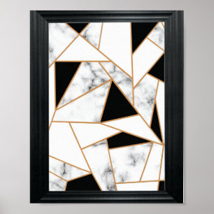 Poster Marbre blanc géométrique en or