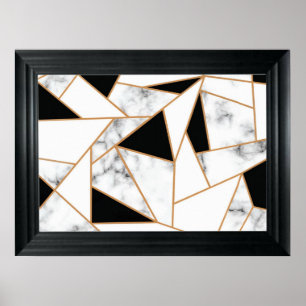 Poster Marbre blanc géométrique en or
