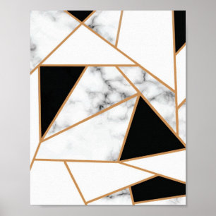 Poster Marbre blanc géométrique en or