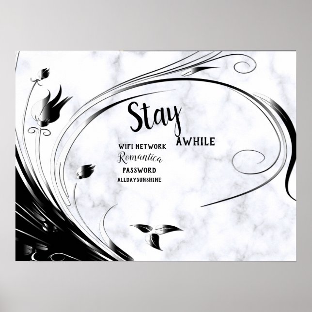Poster Marbre blanc, Graphique en fibre noire (Devant)