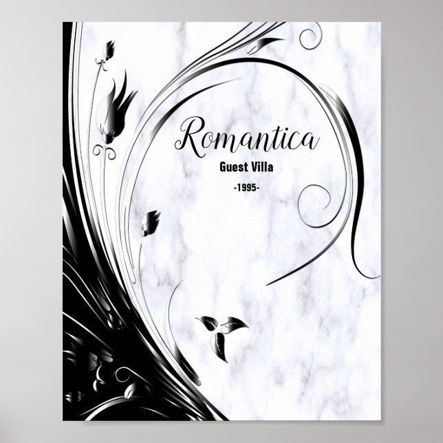 Poster Marbre blanc, Graphique en fibre noire (Devant)