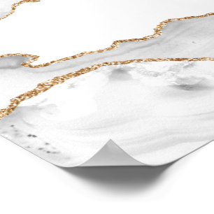 Poster Marbre Blanc Grisé Agate Raffiné Paillettes Dorées