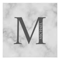 Marbre blanc Monogramme personnalisé et nom