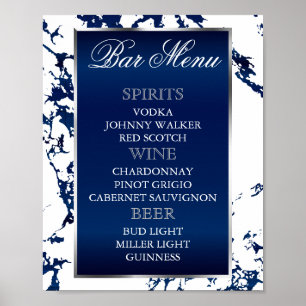Poster Marbre bleu marine, argent et blanc - Menu à barre