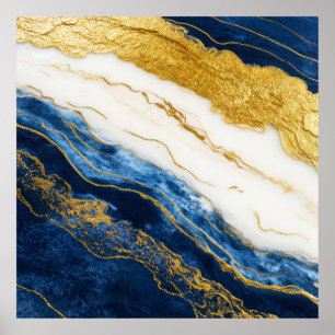 Poster Marbre bleu marine de luxe et feuille d'or