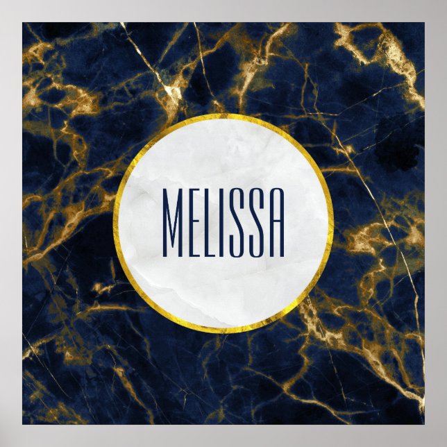 Poster Marbre bleu marine et or Marbre moderne élégant (Devant)