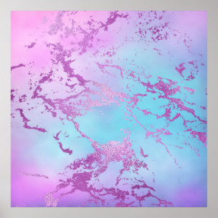 Poster Marbre brillant   Fille Glam rose bleu violet Ombr