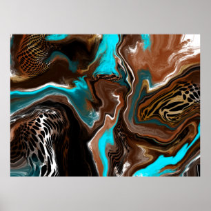 Poster Marbre Brown et bleu Fluide Art