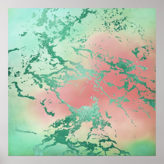 Poster Marbre cool | Jolie Pastel Coral et Green Ombre (Devant)