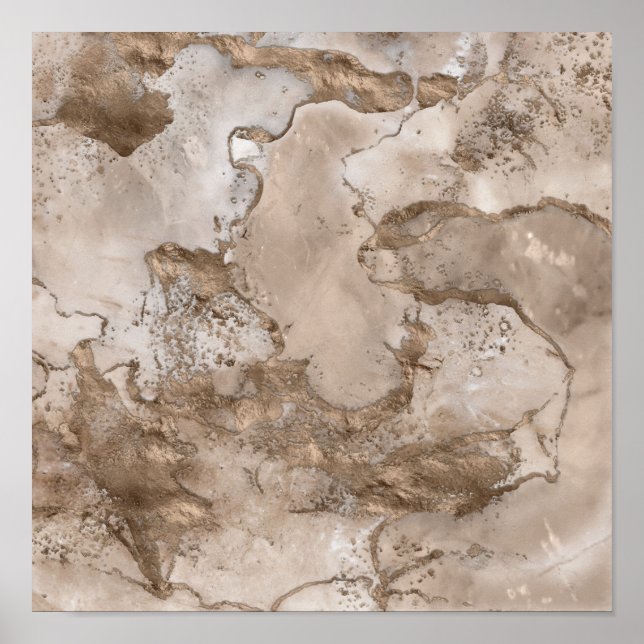 Poster Marbre de Taupe et or abstrait (Devant)