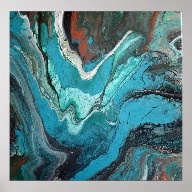 Poster Marbre en cuivre turquoise Acrylique Art Abstrait (Devant)