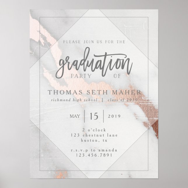 POSTER MARBRE ET OR ROSE INVITATION POSTCAR (Devant)