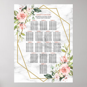 Poster Marbre Géométrique Or Siège Floral Rose
