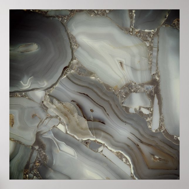 Poster Marbre gris avec veine d'or (Devant)