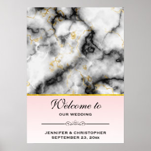 Poster Marbre gris blanc moderne Mariage accueil