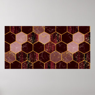 Poster Marbre hexagone texture transparente avec or