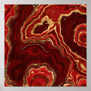 Poster Marbre liquide rouge et or Abstrait