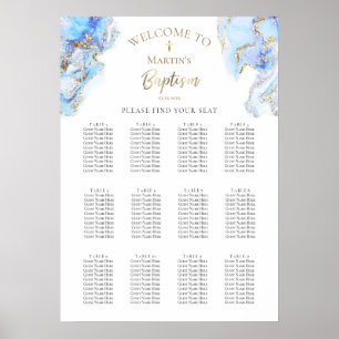 Poster marbre rose bleu éclaboussure Baptême carte assise