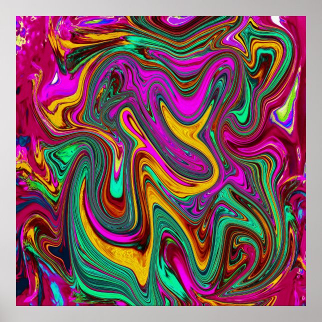 Poster Marbré rose chaud et mousse de mer vert Art Abstra (Devant)