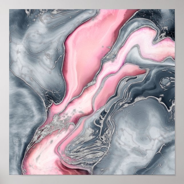 Poster Marbre rose clair - rose pastel, gris et argent (Devant)