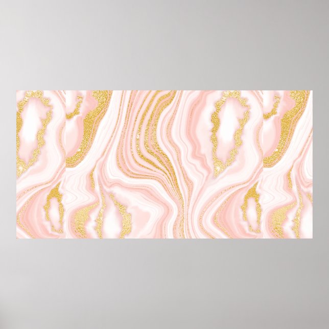 Poster Marbre rose et texture or (Devant)