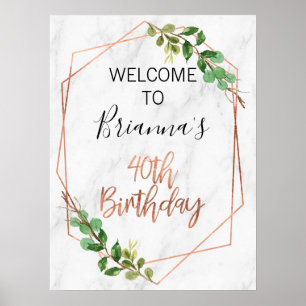 Poster Marbre Rose Gold Foliage 40e anniversaire Bienvenu