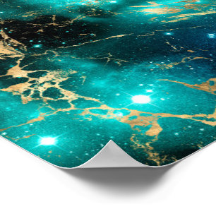 Poster Marbre spatial noir nuit étoilée dorée verte